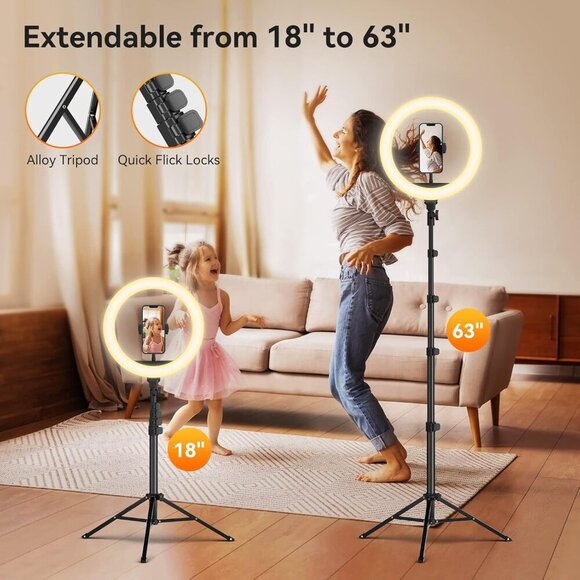 12" Ring Light with 63" extendable Tripod Stand, Selfie RingLight with Phone Hol - Picture 4 of 8